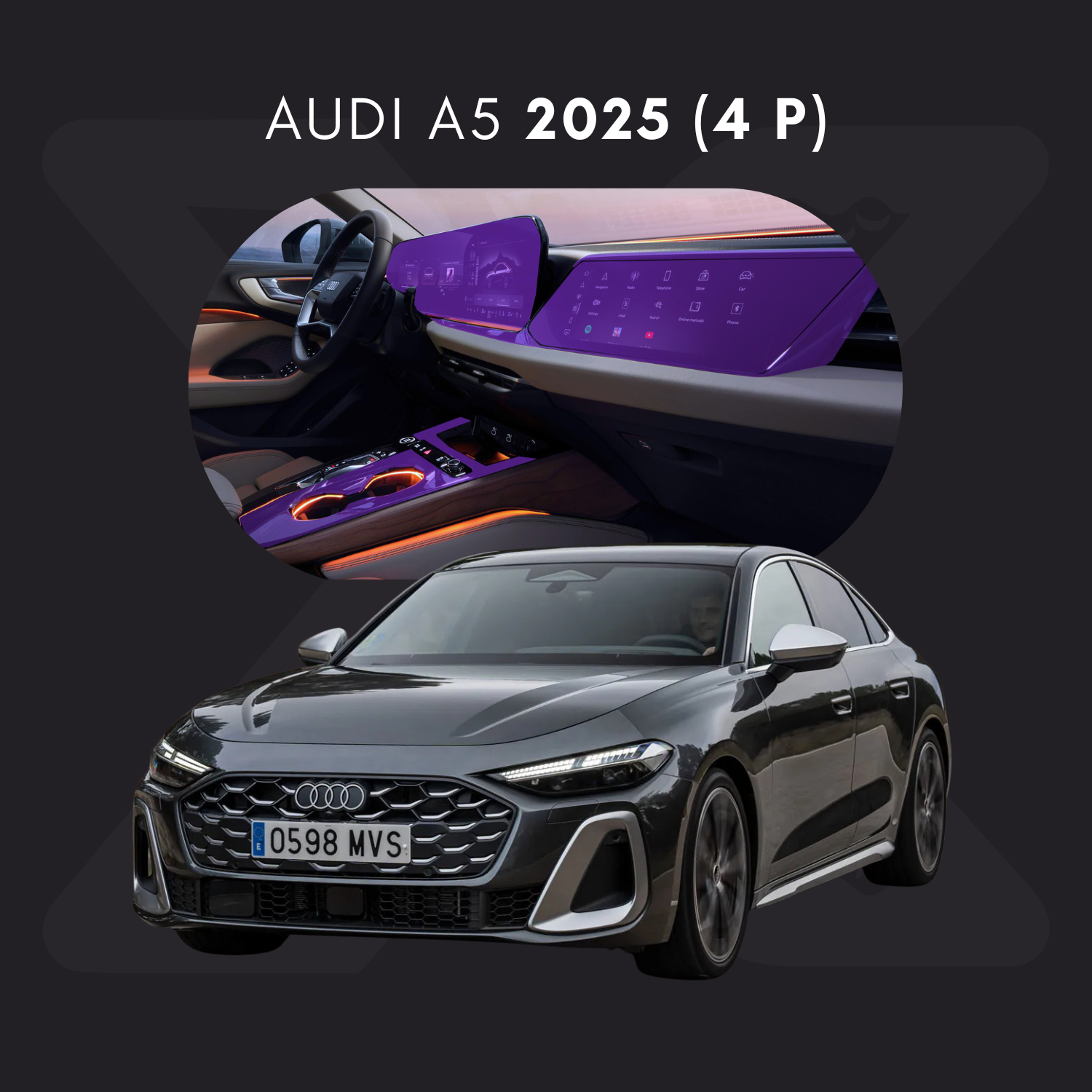 Audi A5 (4 Puertas) Película Protectora Transparente PPF para Interiores – Kit Completo